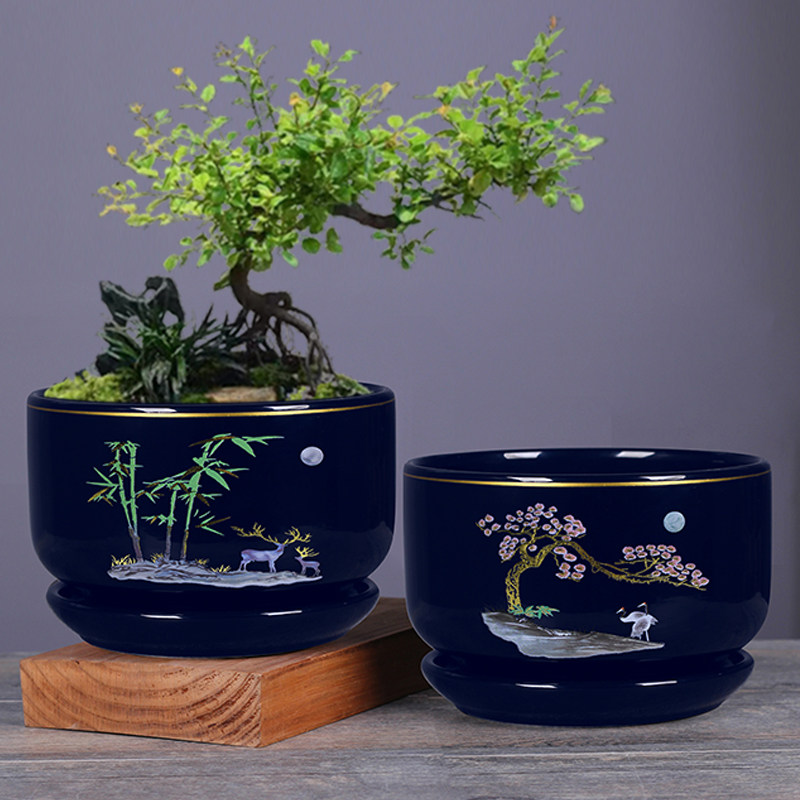新款花盆陶瓷带托盘家用客厅阳台简约个性创意绿植盆中式栽盆景盆,淘宝优惠券,粉丝福利购,淘宝优惠卷