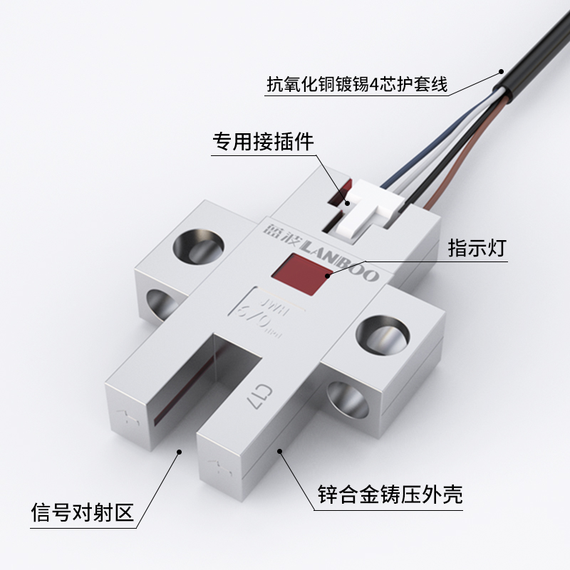 微小槽型锌合金光电开关蓝波传感器U型R型限位感应滑动导轨定位-图3