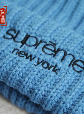 章自豪现货FW24 SUPREME Classic Ribbed Beanie粗罗纹厚冷帽线帽