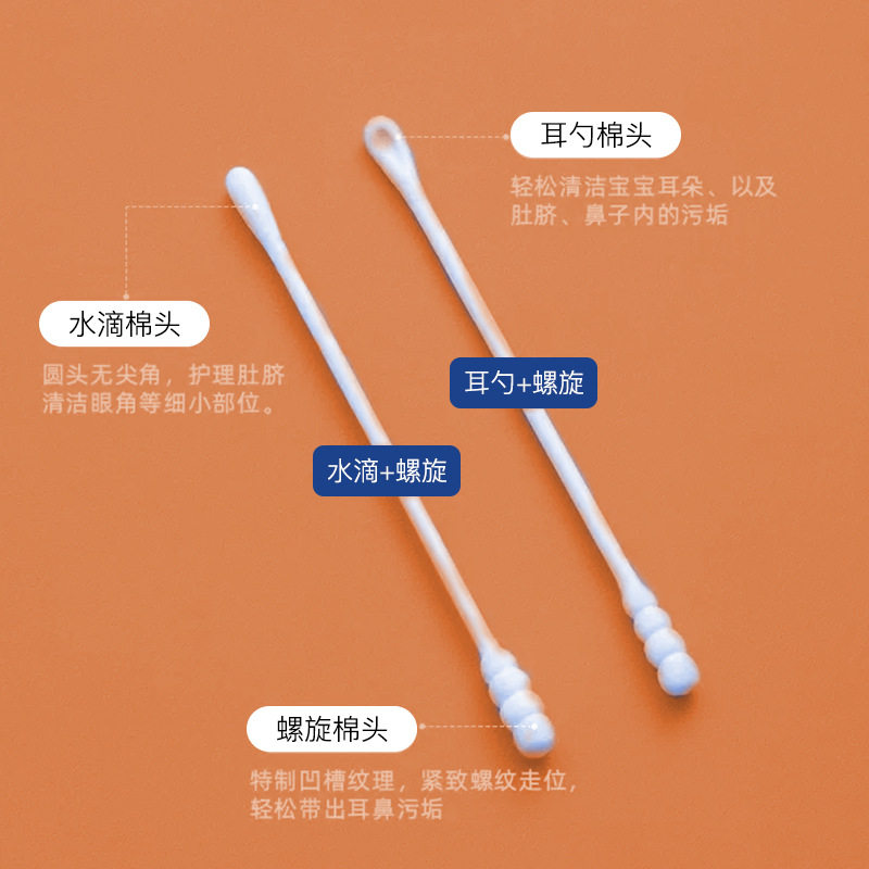 婴儿棉签掏耳勺棉棒口腔清洁挖耳朵新生儿童鼻屎双头细宝宝专用