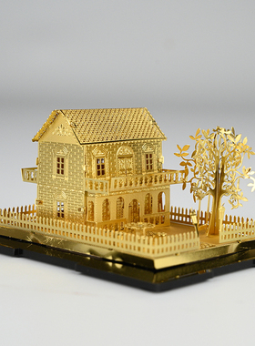 供奉手工成品金色别墅模型摆件