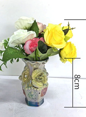 家居小摆件田园风格陶瓷花瓶供奉祖先带仿真花迷你袖珍小花瓶