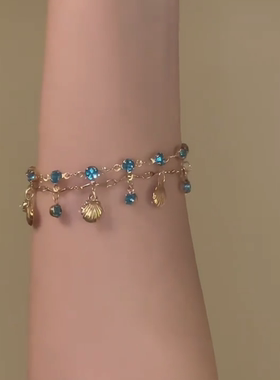 「海王蓝色公主」蓝色爱心项链女2025新款爆款夏日双层叠戴锁骨链