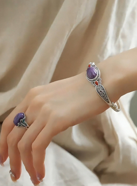 复古紫气东来手镯女款新中式国风高级感设计时尚百搭蝴蝶花纹手环