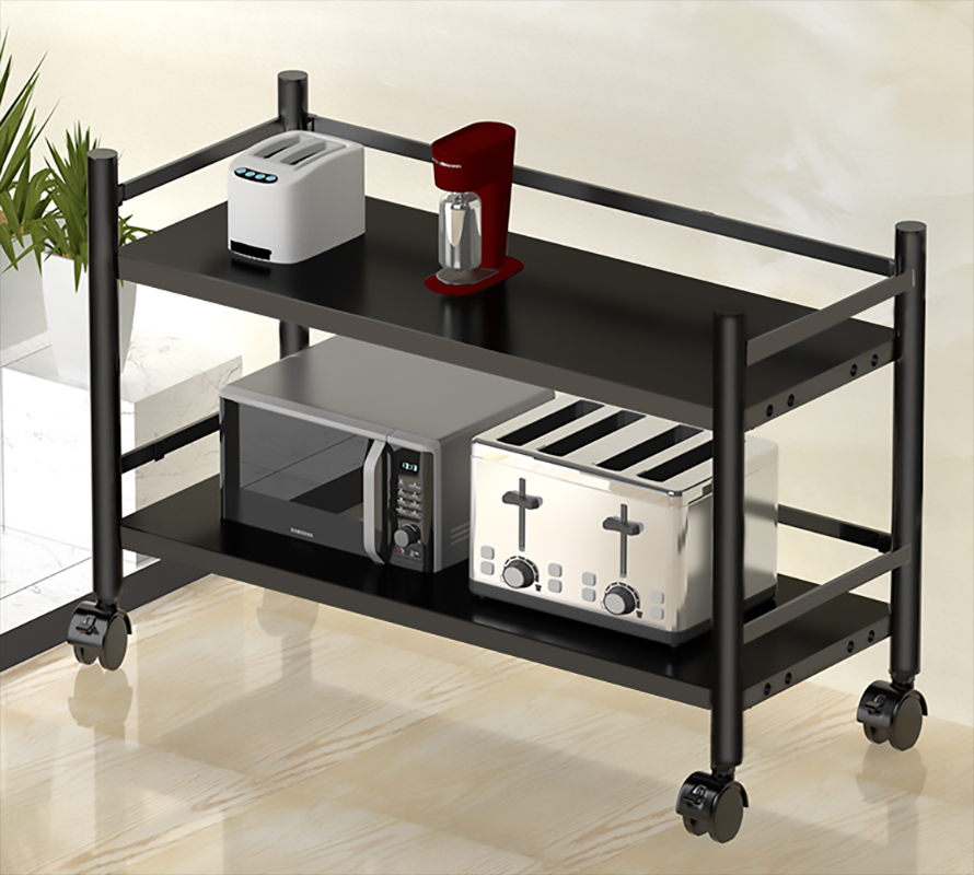 带围栏厨房置物架落地多功能收纳储物架微波炉烤箱调料货架带轮