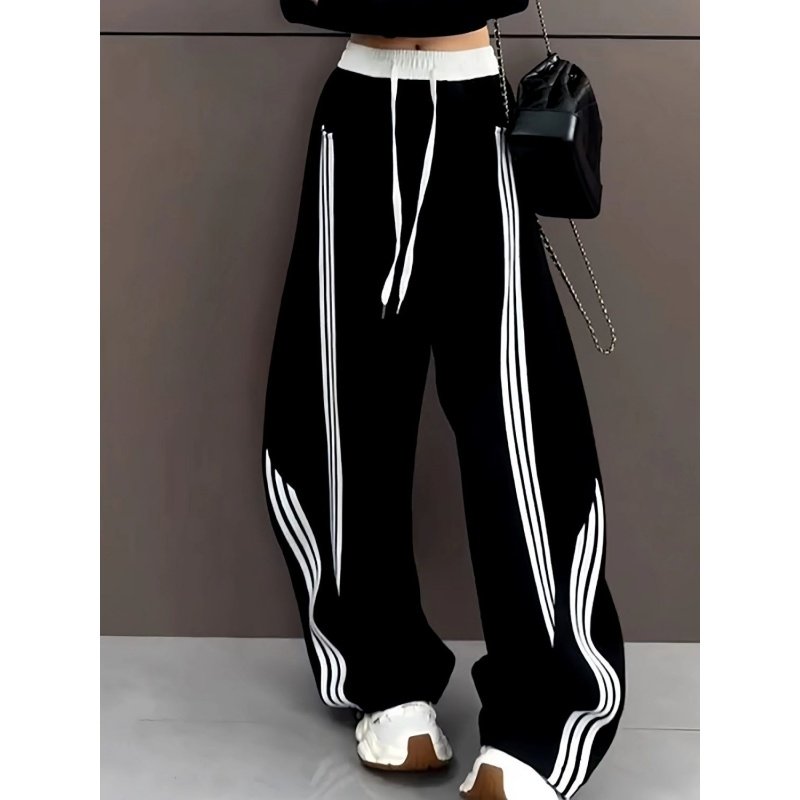 清仓捡漏~撤柜大牌美式复古条纹运动裤女宽松休闲垂腿工装感阔裤,淘宝优惠券,粉丝福利购,淘宝优惠卷