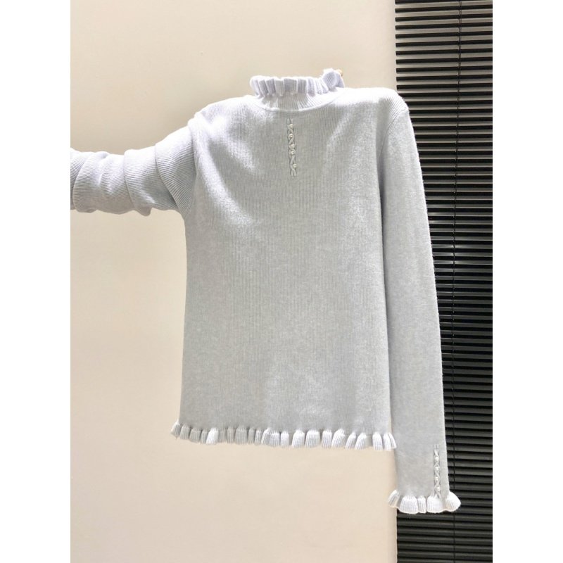 奥特莱斯~撤柜大牌木耳边半高领钉珠针织毛衣女显瘦温柔打底上衣,淘宝优惠券,粉丝福利购,淘宝优惠卷