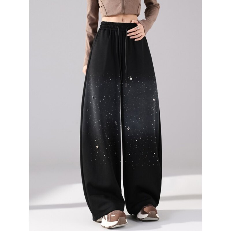 奥特莱斯~撤柜大牌星星烫钻渐变休闲裤女秋冬季松紧腰弯刀阔腿裤,淘宝优惠券,粉丝福利购,淘宝优惠卷