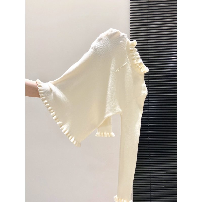 奥特莱斯~撤柜大牌木耳边半高领钉珠针织毛衣女显瘦温柔打底上衣,淘宝优惠券,粉丝福利购,淘宝优惠卷