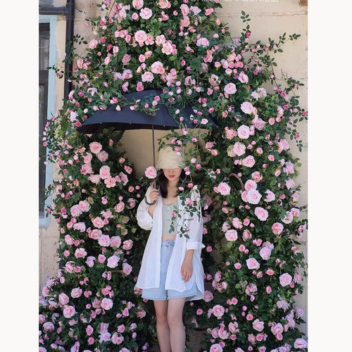 仿真玫瑰花假花藤条绿植塑料藤蔓瀑布花墙造景空调管道遮挡装饰墙 - 图3