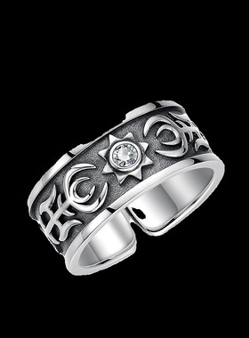 新款复古太阳图腾浮雕戒简约个性