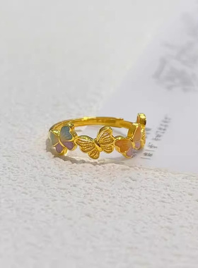 新款黄金色珐琅蝴蝶戒指女新款小