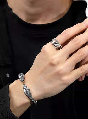 新品双灵蛇戒指男潮款本命年生肖