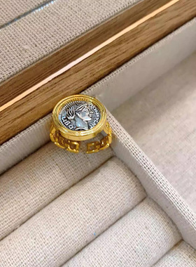 新品复古做旧古币戒指开口戒独特