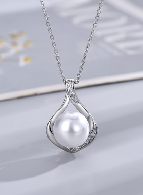新款简约气质贝珠白色贝珠吊坠女