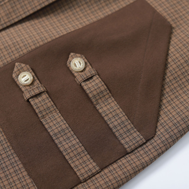 D-HARRY/迪哈利早不对称格纹色长款风衣大衣女DH223A95517D