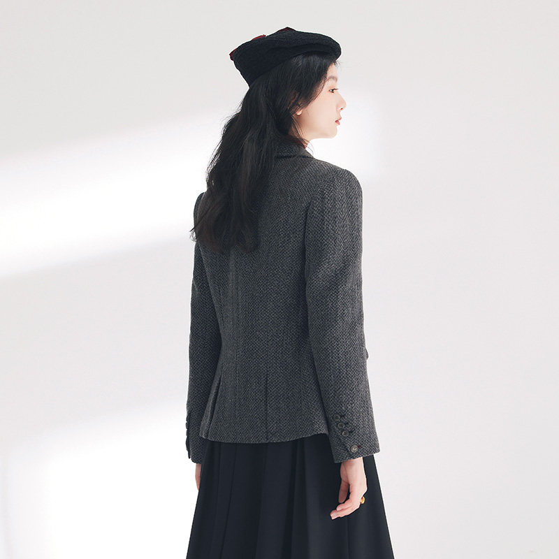 【明星同款】D-HARRY/迪哈利春秋复古学院花灰西装DH241A96870D,淘宝优惠券,粉丝福利购,淘宝优惠卷