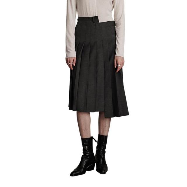 D-HARRY/Dihari gray irregular pleated skirt