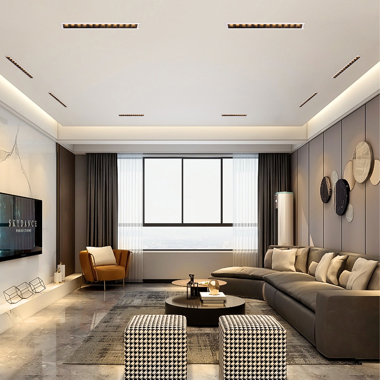 雷士照明led防眩格栅灯嵌入式多头家用客厅过道无主灯窄边射灯