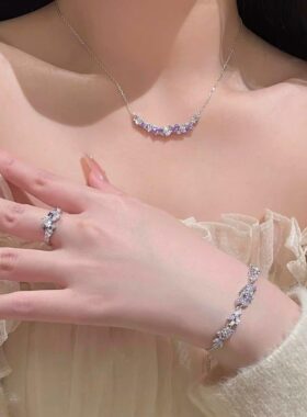 S999纯银紫藤花微笑锁骨链女