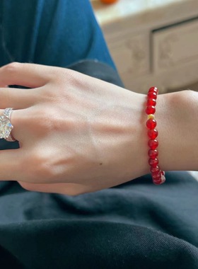 本命年红玉髓金珠手串