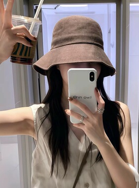 高品质桑蚕丝轻盈感极简风大帽檐渔夫帽夏天透气遮阳防晒遮阳帽