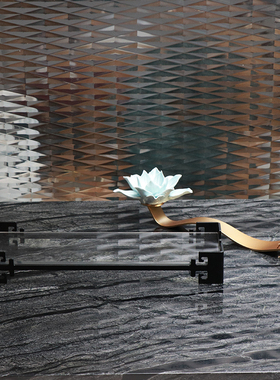 新中式创意如意莲花样板间玄关桌面工艺J品家居客厅书房装饰品摆