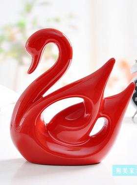 景德镇陶瓷 简约室内家居装饰品摆设情侣天鹅 婚庆礼品新婚房摆件