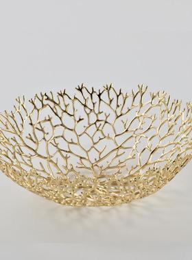 欧式发财树珊瑚树创意果盘托盘收纳盘轻奢镂空花瓶客厅餐桌装饰