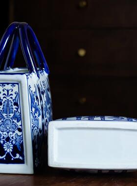 玄关钥匙收纳摆件景德镇陶瓷青花瓷花瓶家居桌面客厅创意装饰插花