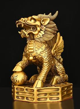 全铜麒麟摆件一对黄铜八卦家用镇家宅财富办公室客厅玄关卧室装饰