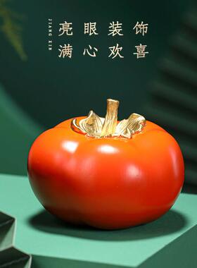 大铜世家事事如意黄铜柿子摆件家居客厅电视柜玄关装饰品桌面礼品