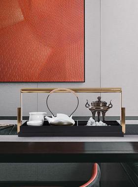 新中式香炉摆件托盘组合套装样板房间客厅茶几茶室禅意软装配饰品