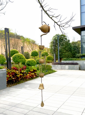 欧式铁艺复古茶杯风铃做旧创意墙上装饰摆件户外花园庭院挂件雨链