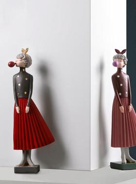 北欧亭亭玉立泡泡女孩摆件创意艺术客厅电视柜样板房软装饰品礼物