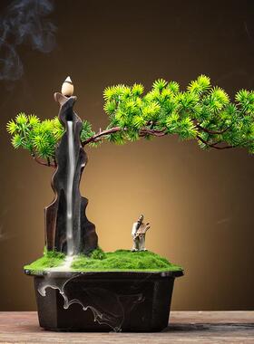 中式创意禅宗饰品回流香炉办公室客厅人工欢迎松木盆景微景观家居