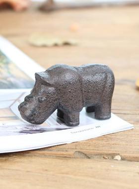 复古铸铁创意犀牛文镇南部铁器铸铁镇尺镇纸笔置笔搁书镇桌面摆件