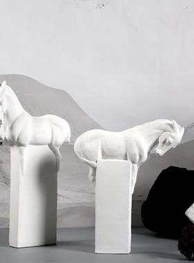 新中式组合马到成功摆件客厅玄关博古架陶瓷工艺装饰品雕塑办公室