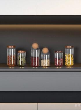 样板房厨房摆件储物罐玻璃密封瓶收纳罐橱柜咖啡豆装饰品软装