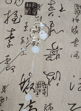 古风玉兔团扇流苏发簪复古汉服步摇簪子后脑勺盘发发钗女发饰批发
