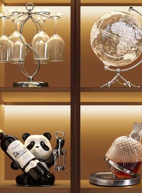 海贝海高档熊猫红酒架摆件客厅酒柜电视柜装饰品家居软装工艺摆设