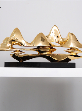 现代中式玄关酒店客厅桌面招财雕塑摆件I样板房抽象电镀艺术装饰