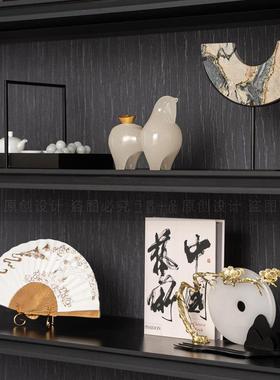 新中式中国艺术书房书架摆件样品屋展示中心博古架茶室洽谈区展示