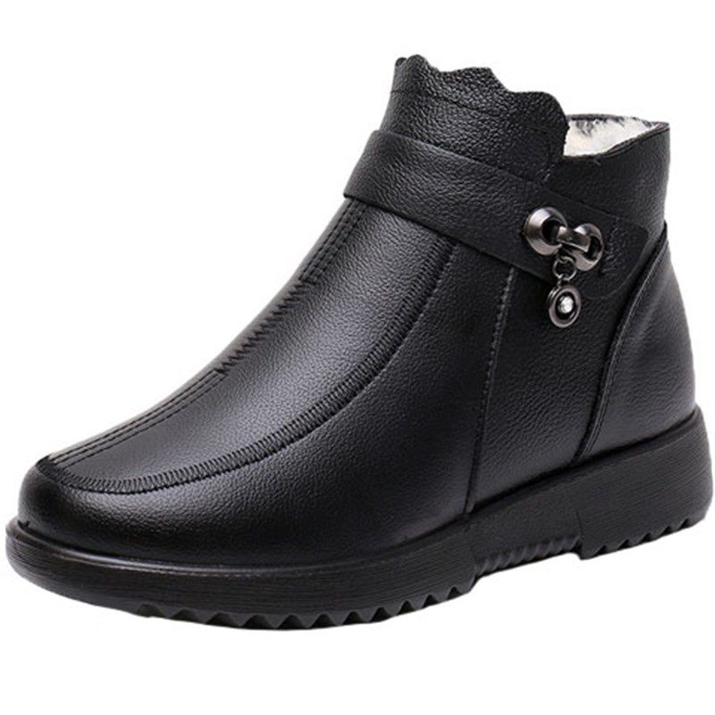 头层牛皮中老年羊毛棉鞋女妈妈鞋冬加绒短靴坡跟厚底中跟防滑圆头,淘宝优惠券,粉丝福利购,淘宝优惠卷