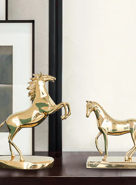 北欧轻奢纯铜马摆件马到成功书房开业礼物新居礼品全铜家居装饰品