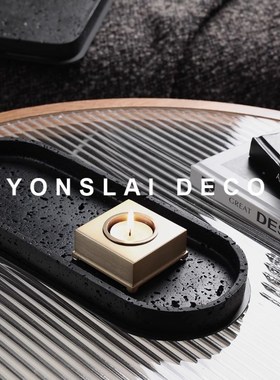 简约现代洞石果盘托盘摆件售楼处民宿样板间酒店客厅餐桌软装饰品