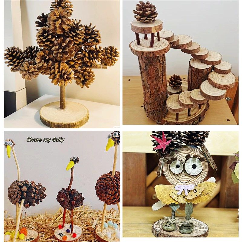 儿童木工材料包木棒木块套装幼儿园手工松果制作摆件亲子DIY活动,淘宝优惠券,粉丝福利购,淘宝优惠卷