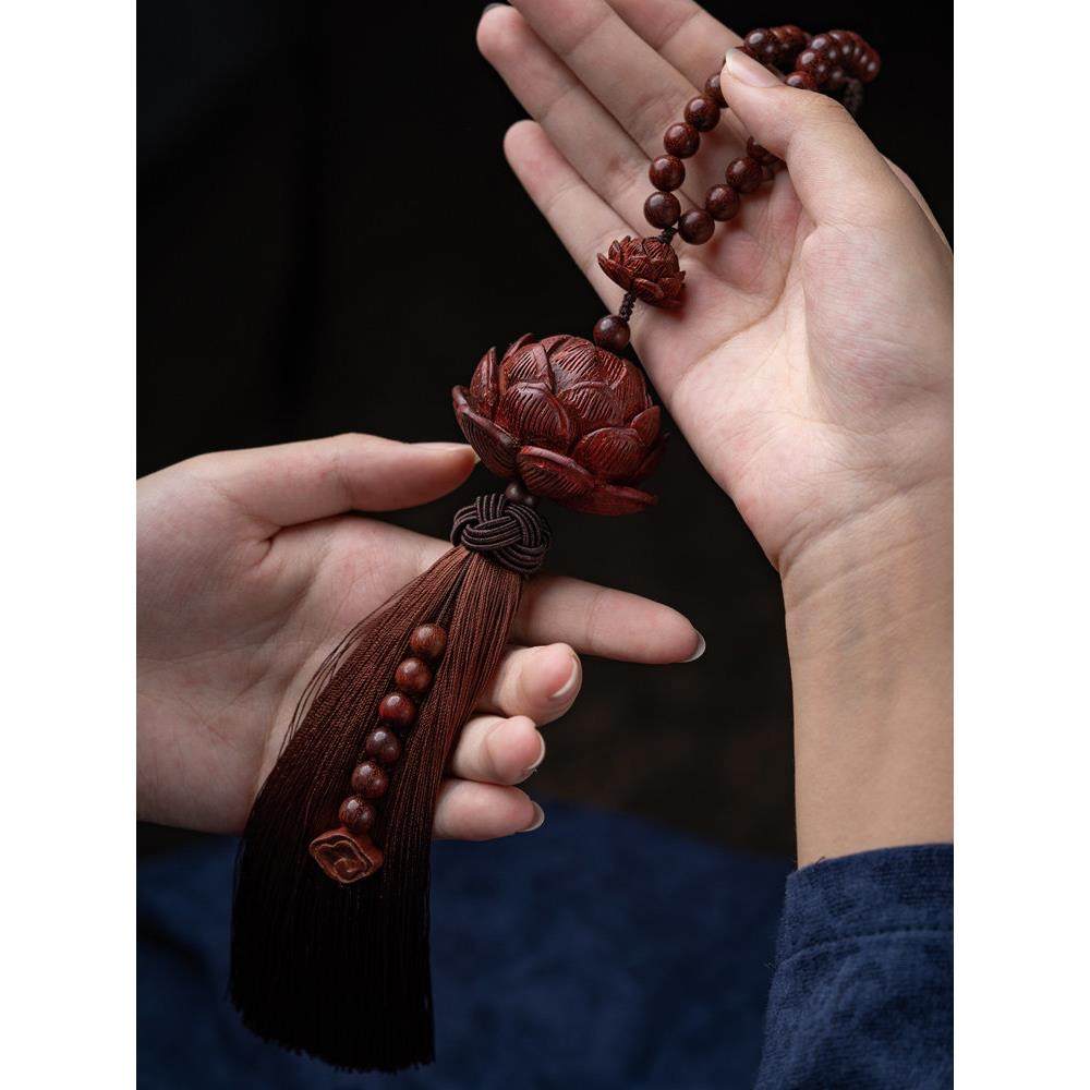 小叶紫檀莲花汽车挂件高档后照镜吊饰车内饰品男女车载佛珠平安符,淘宝优惠券,粉丝福利购,淘宝优惠卷