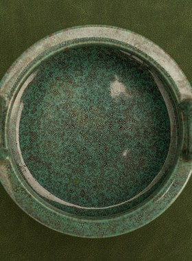 清代炉钧釉双耳三足香炉老物件文玩古董瓷器收藏客厅桌面摆件香炉