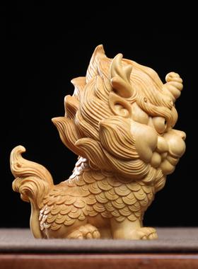 正宗小叶黄杨木雕瑞兽麒麟上古神兽随身手把件摆件家居装饰品车载